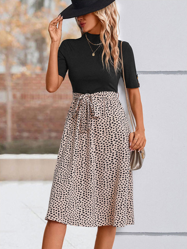Leopard Print Woven Half High Neck Dress – Casual Spring & Summer Style