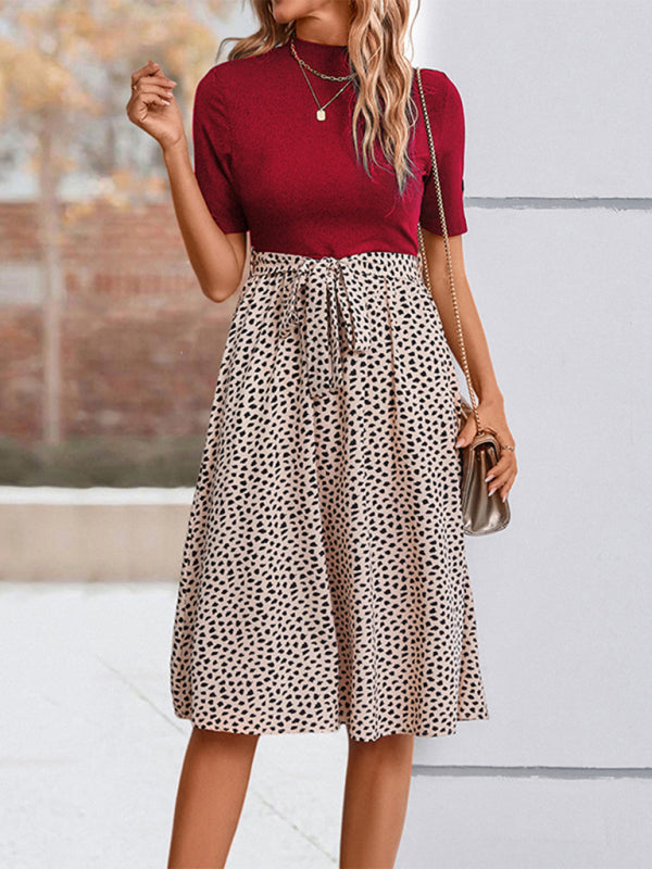Leopard Print Woven Half High Neck Dress – Casual Spring & Summer Style