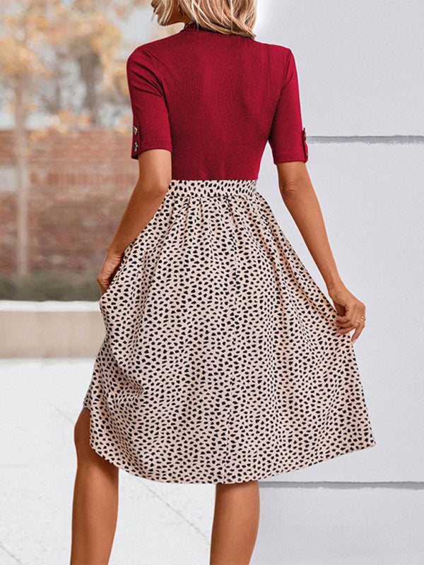 Leopard Print Woven Half High Neck Dress – Casual Spring & Summer Style