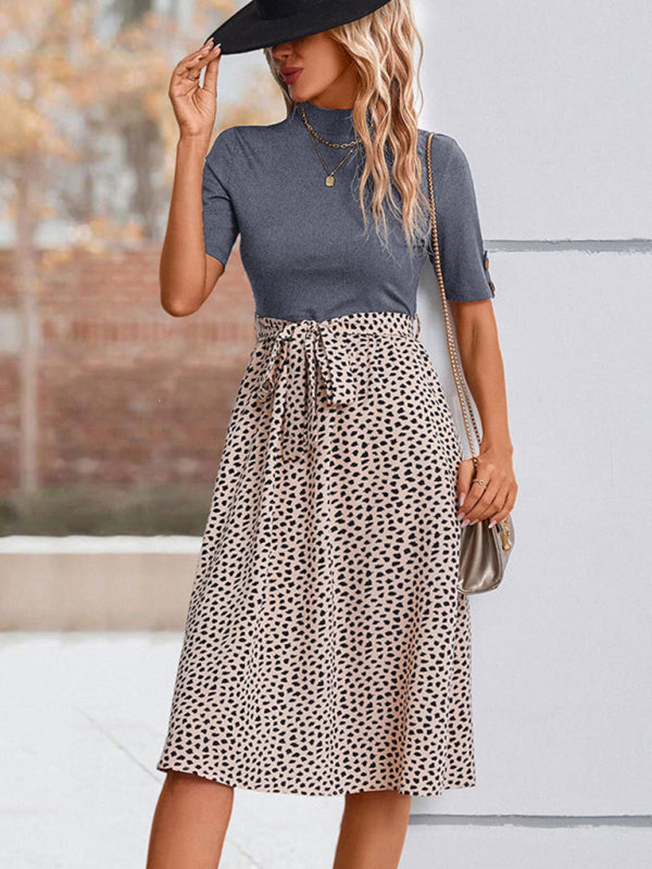 Leopard Print Woven Half High Neck Dress – Casual Spring & Summer Style