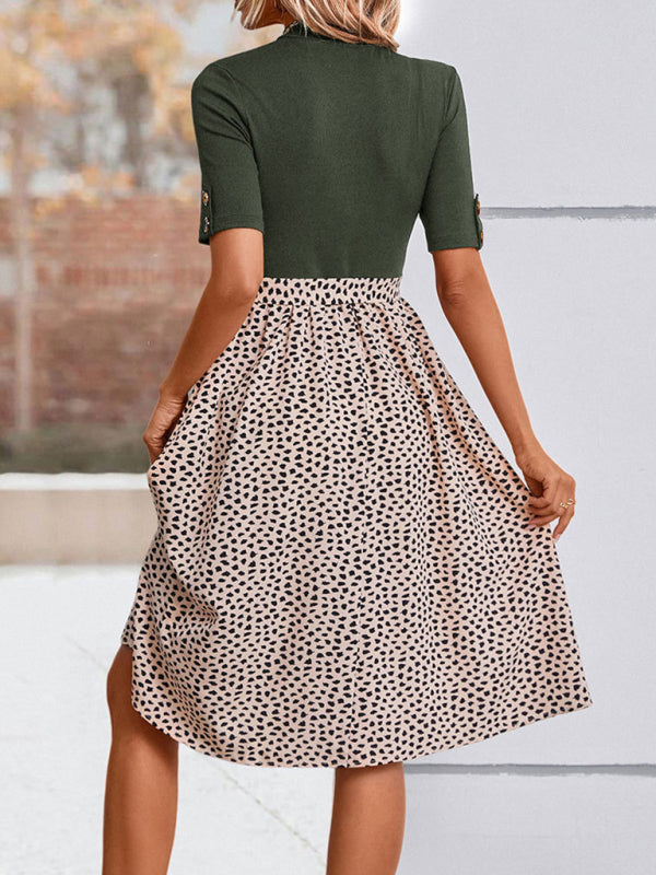Leopard Print Woven Half High Neck Dress – Casual Spring & Summer Style
