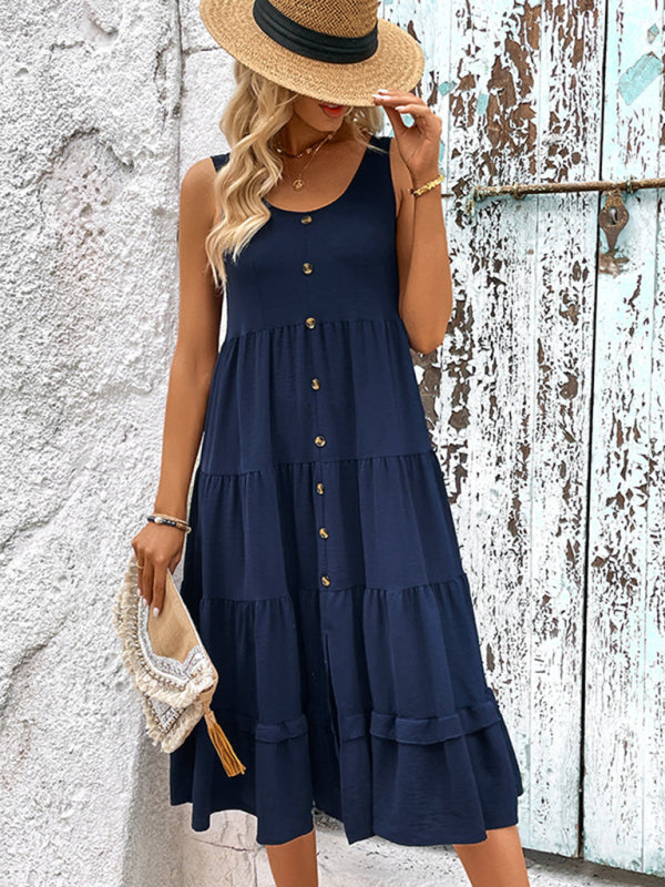 Sleeveless Knit Slit Midi Dress – Solid Color & Lightweight Fit
