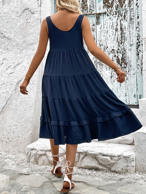 Sleeveless Knit Slit Midi Dress – Solid Color & Lightweight Fit
