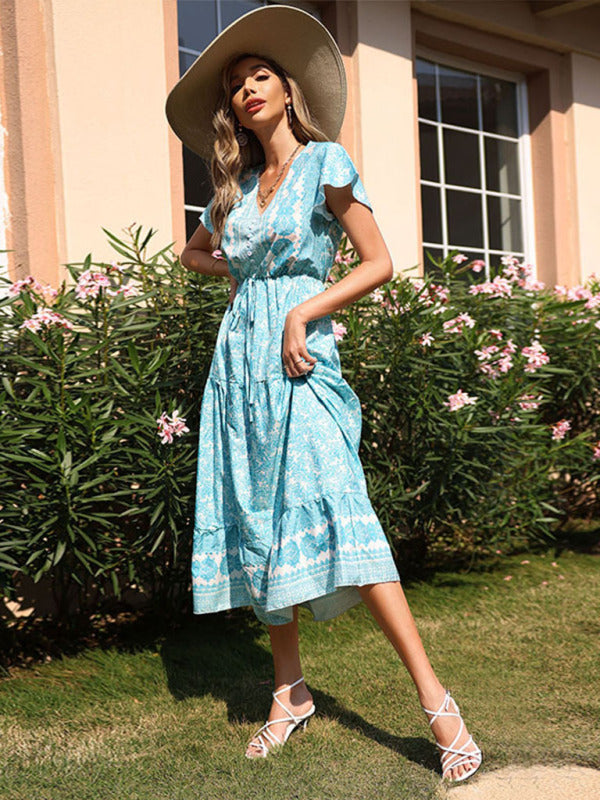 Floral Slim Fit Vacation Midi Dress – Lightweight, Woven Polyester