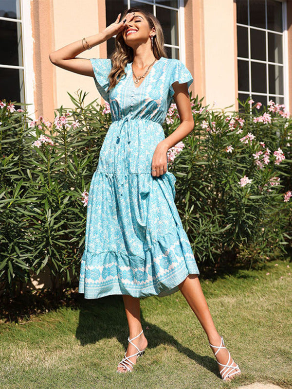 Floral Slim Fit Vacation Midi Dress – Lightweight, Woven Polyester