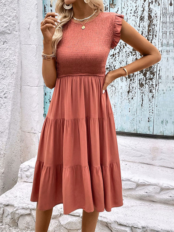 Solid Red Slim Fit Summer Dress – Lightweight Woven Rayon