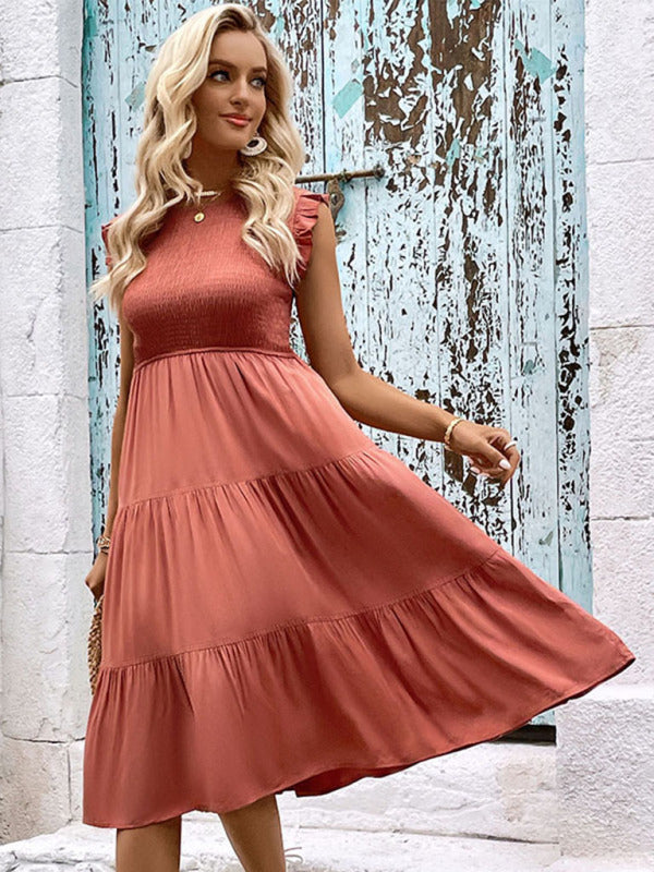 Solid Red Slim Fit Summer Dress – Lightweight Woven Rayon