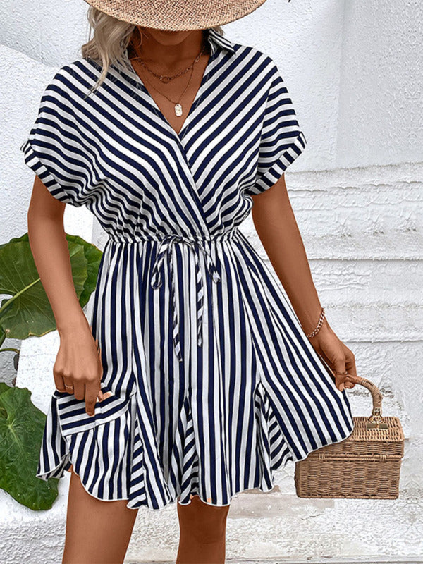 Striped Lapel Shirt Dress – Lightweight Spring-Summer Casual Style