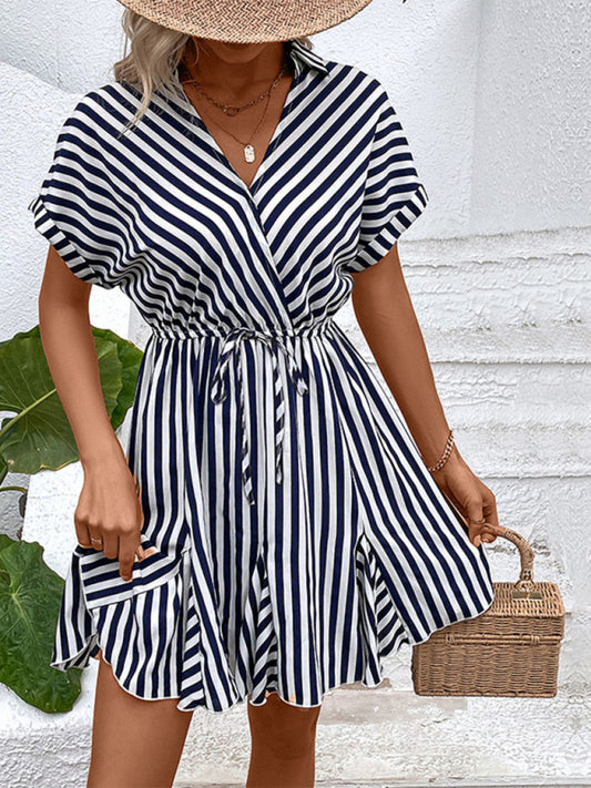 Striped Lapel Shirt Dress – Lightweight Spring-Summer Casual Style