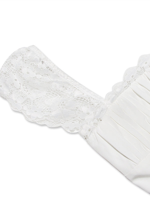 Lace Square Neck Backless Midi Dress – White Boho Slip Dress