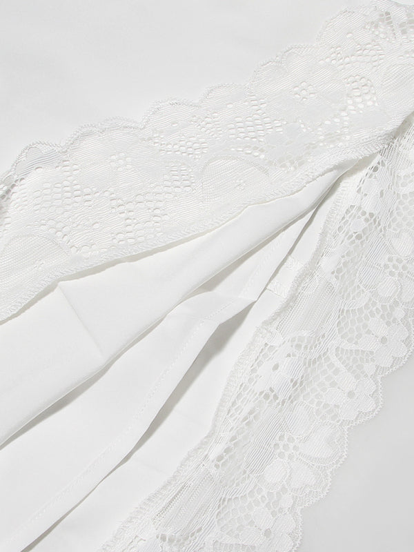 Lace Square Neck Backless Midi Dress – White Boho Slip Dress