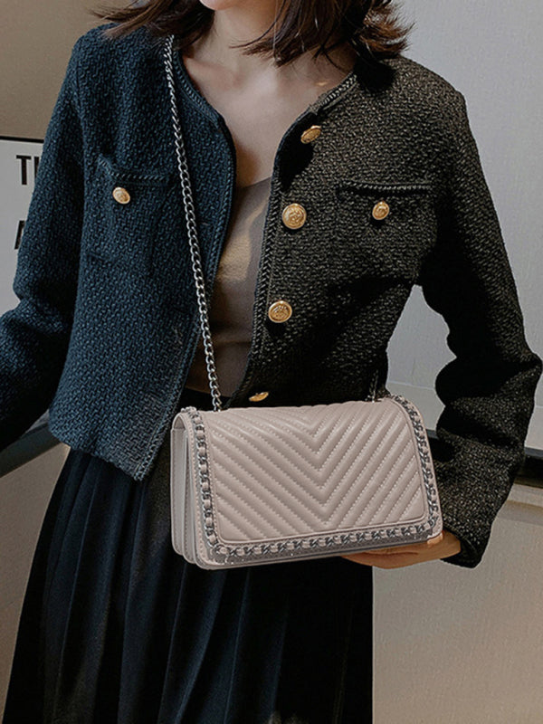 Embroidered Chain Small Square Shoulder Bag