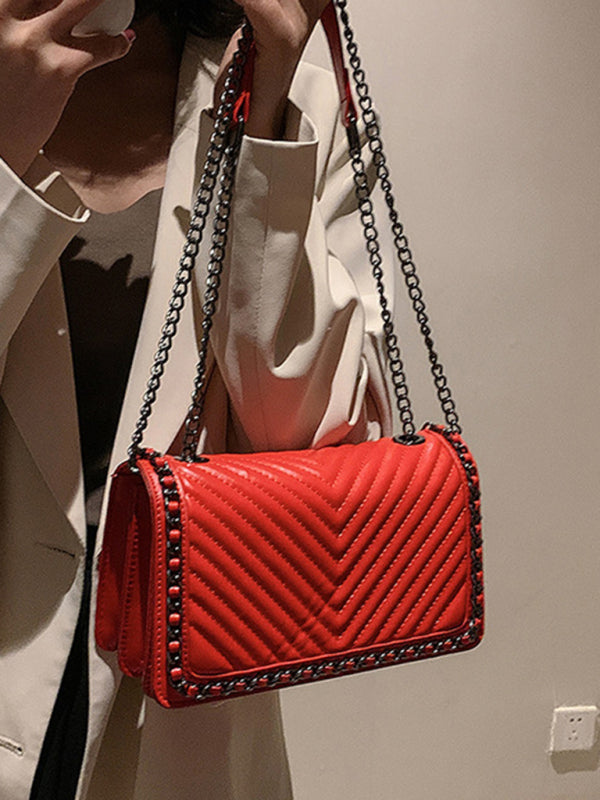 Embroidered Chain Small Square Shoulder Bag