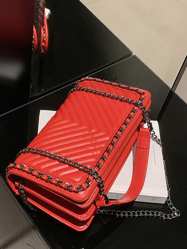 Embroidered Chain Small Square Shoulder Bag