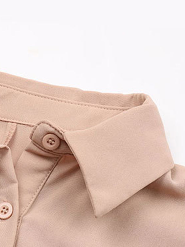 Khaki Shirt Dress with Lapel Collar – Short Sleeve, Relaxed Fit for Spring & Summer