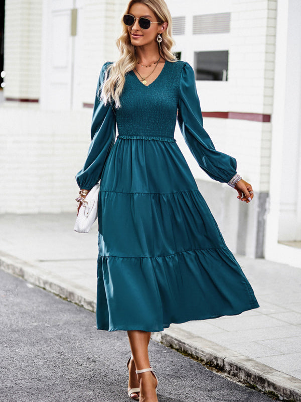 Graceful Ruffled Maxi Dress with V-Neck – Spring Elegance