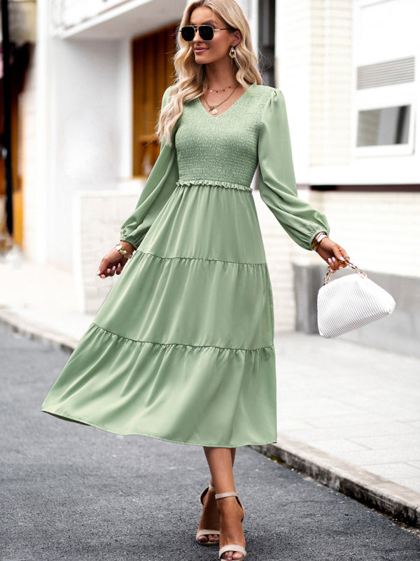 Graceful Ruffled Maxi Dress with V-Neck – Spring Elegance