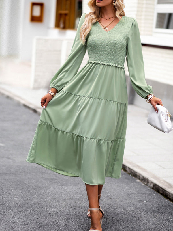 Graceful Ruffled Maxi Dress with V-Neck – Spring Elegance