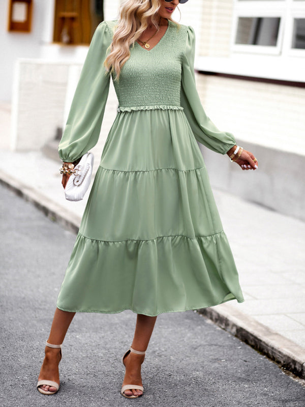 Graceful Ruffled Maxi Dress with V-Neck – Spring Elegance