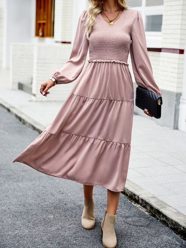 Graceful Ruffled Maxi Dress with V-Neck – Spring Elegance