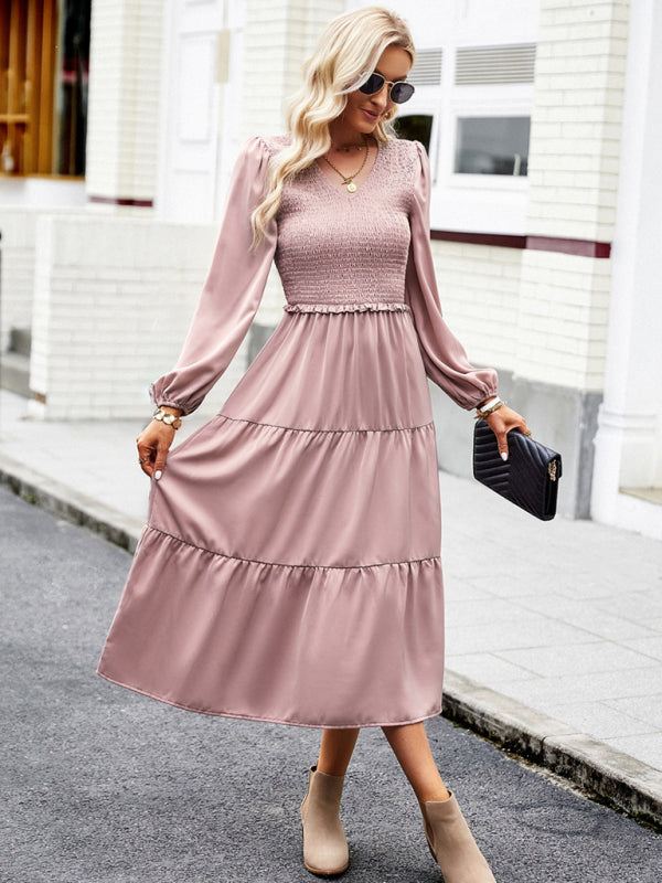 Graceful Ruffled Maxi Dress with V-Neck – Spring Elegance