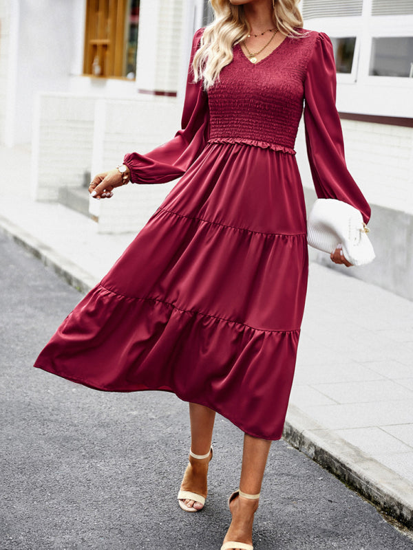 Graceful Ruffled Maxi Dress with V-Neck – Spring Elegance