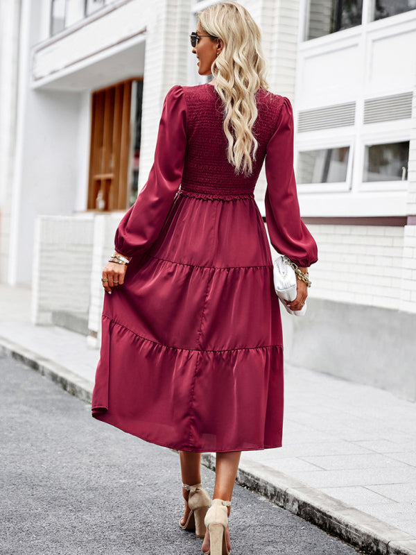 Graceful Ruffled Maxi Dress with V-Neck – Spring Elegance