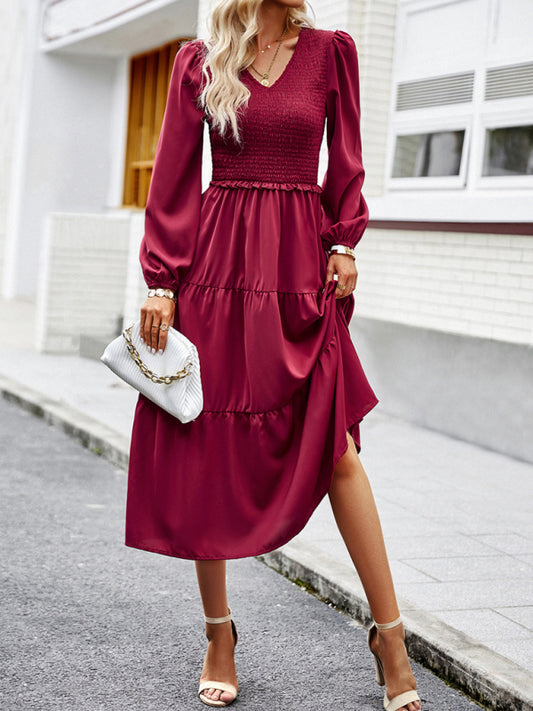 Graceful Ruffled Maxi Dress with V-Neck – Spring Elegance