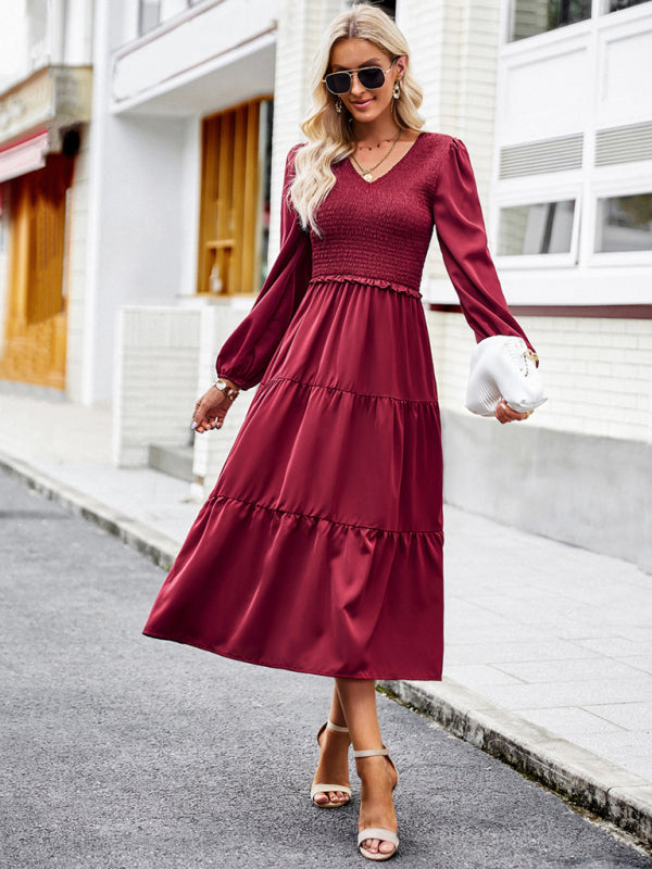 Graceful Ruffled Maxi Dress with V-Neck – Spring Elegance
