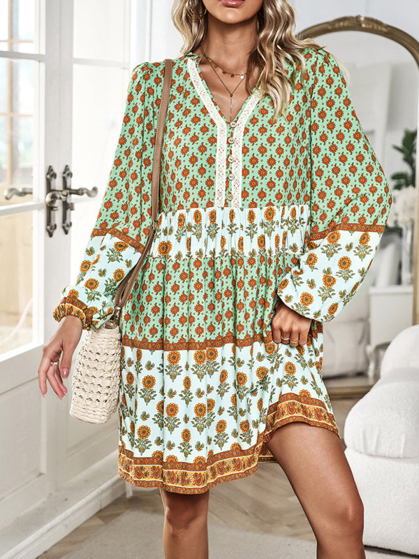 Bohemian Print Midi Dress – Lightweight Holiday Style for Spring & Summer