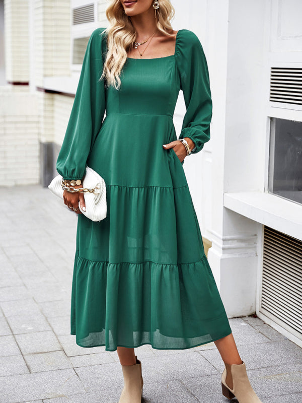 Graceful Multi-Layer Long Skirt with Square Neckline – Spring Elegance