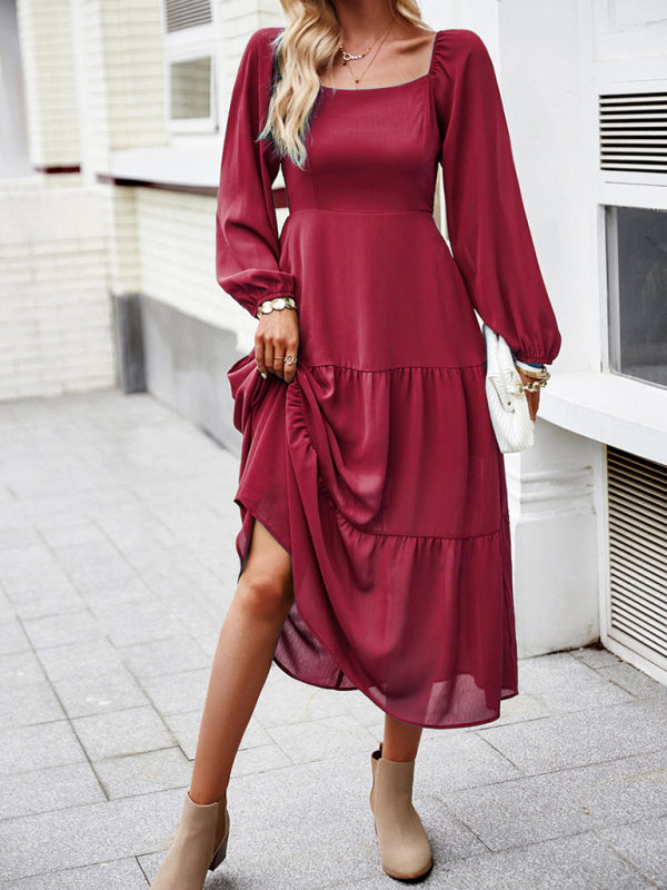 Graceful Multi-Layer Long Skirt with Square Neckline – Spring Elegance