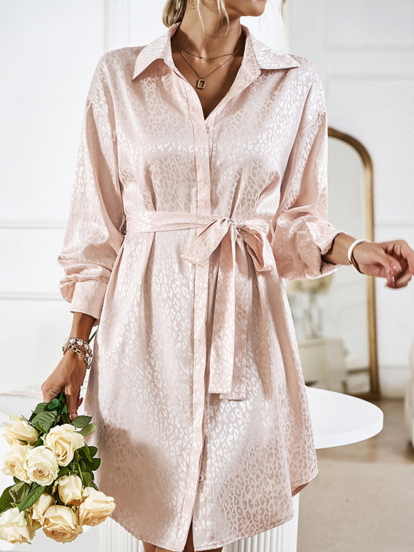 Shirt Collar Open Placket Long Sleeve Midi Dress – Graceful Fit
