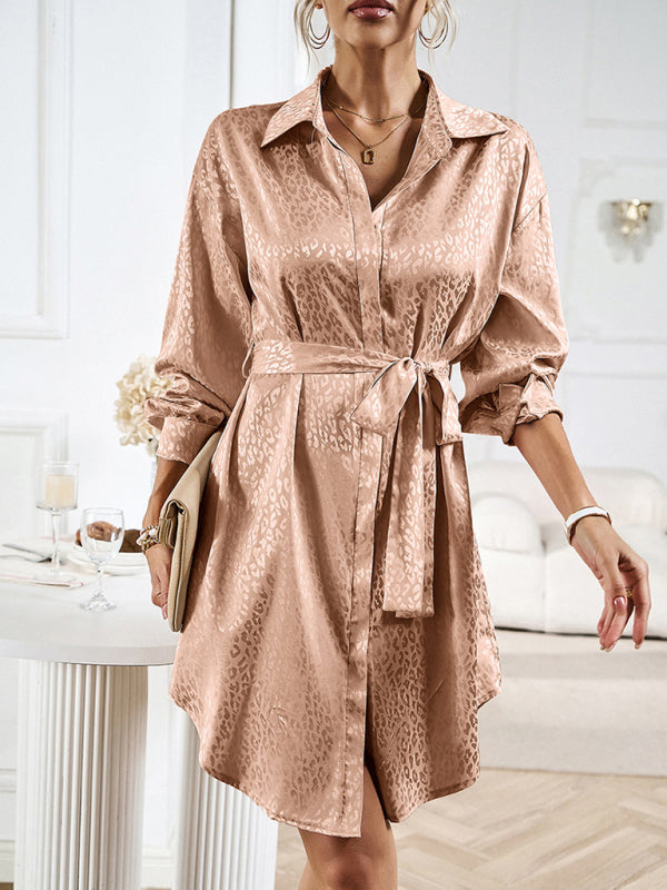 Shirt Collar Open Placket Long Sleeve Midi Dress – Graceful Fit