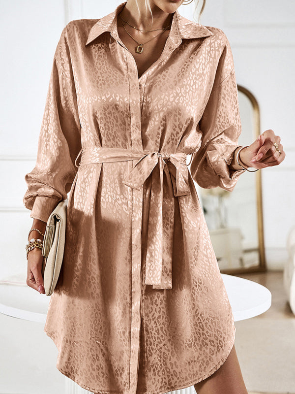 Shirt Collar Open Placket Long Sleeve Midi Dress – Graceful Fit