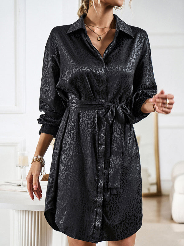 Shirt Collar Open Placket Long Sleeve Midi Dress – Graceful Fit
