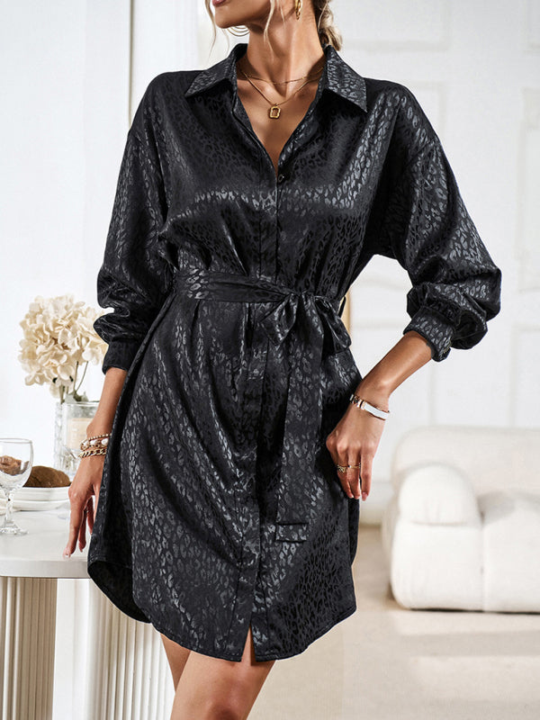 Shirt Collar Open Placket Long Sleeve Midi Dress – Graceful Fit