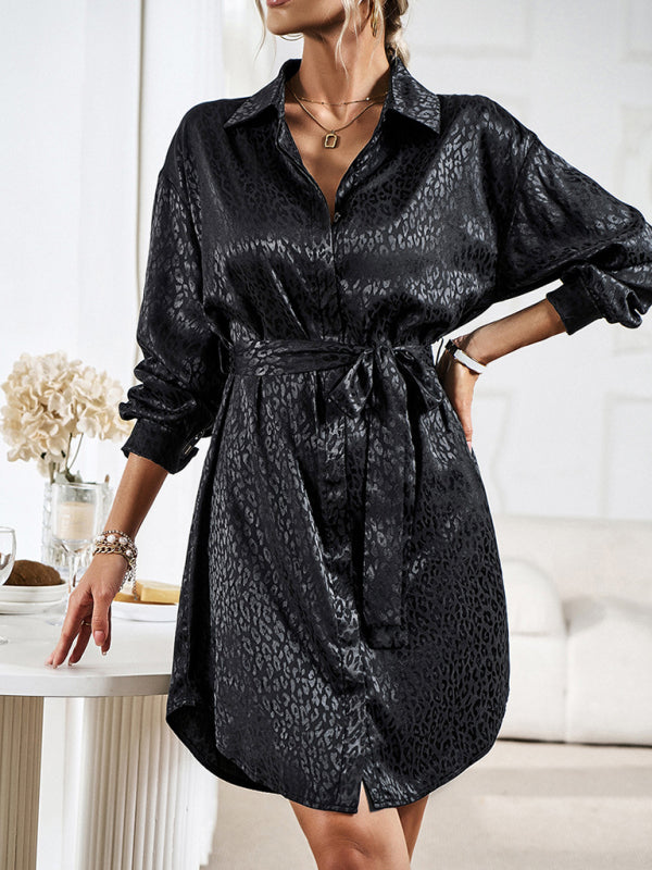 Shirt Collar Open Placket Long Sleeve Midi Dress – Graceful Fit