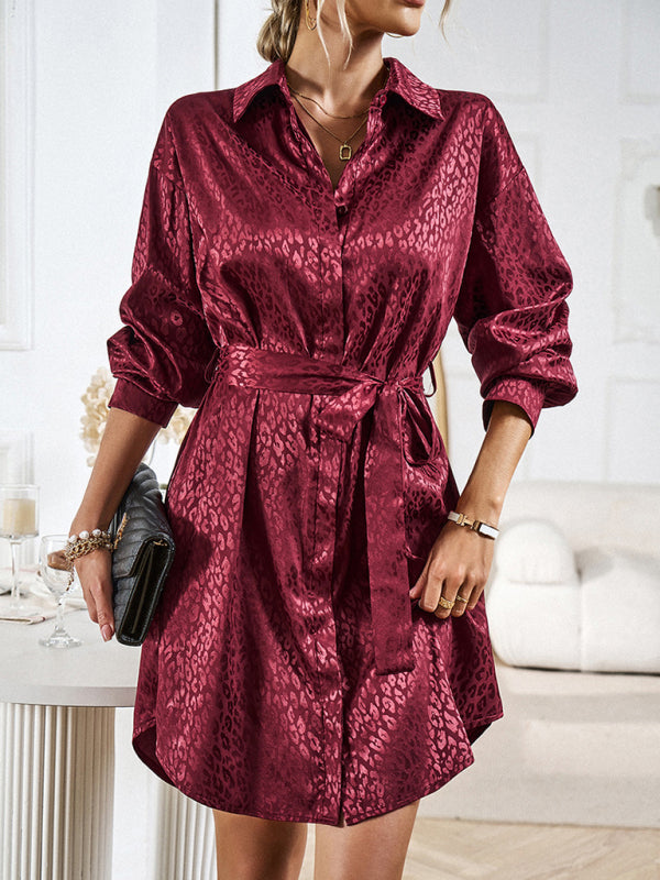 Shirt Collar Open Placket Long Sleeve Midi Dress – Graceful Fit