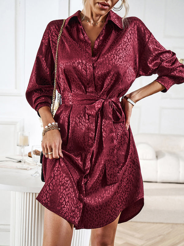 Shirt Collar Open Placket Long Sleeve Midi Dress – Graceful Fit