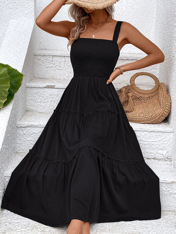 Strapless Solid Color Sleeveless Midi Dress – Romantic & Lightweight Rayon