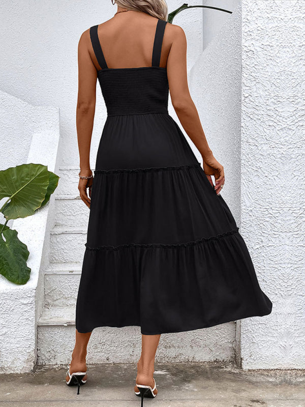 Strapless Solid Color Sleeveless Midi Dress – Romantic & Lightweight Rayon