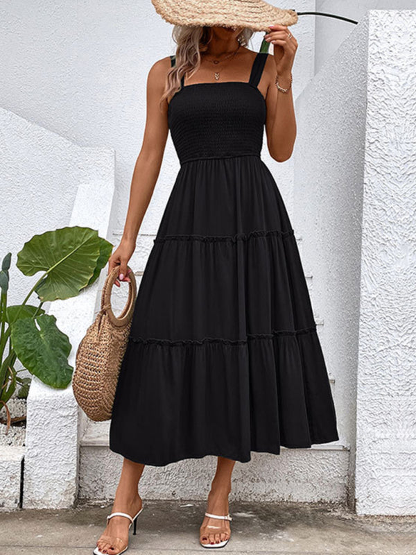 Strapless Solid Color Sleeveless Midi Dress – Romantic & Lightweight Rayon