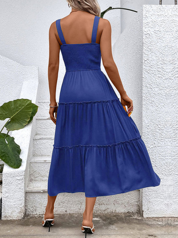 Strapless Solid Color Sleeveless Midi Dress – Romantic & Lightweight Rayon