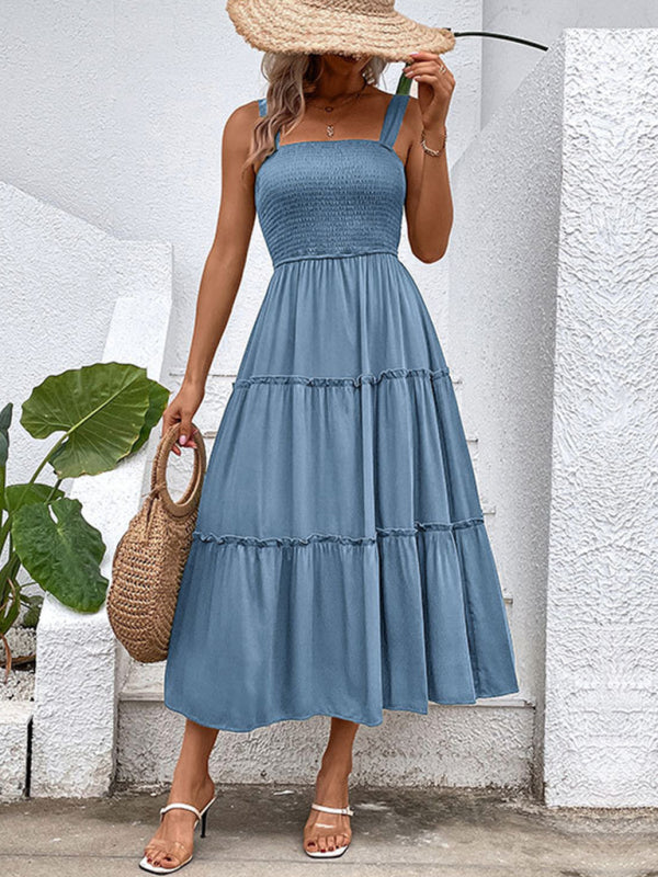 Strapless Solid Color Sleeveless Midi Dress – Romantic & Lightweight Rayon