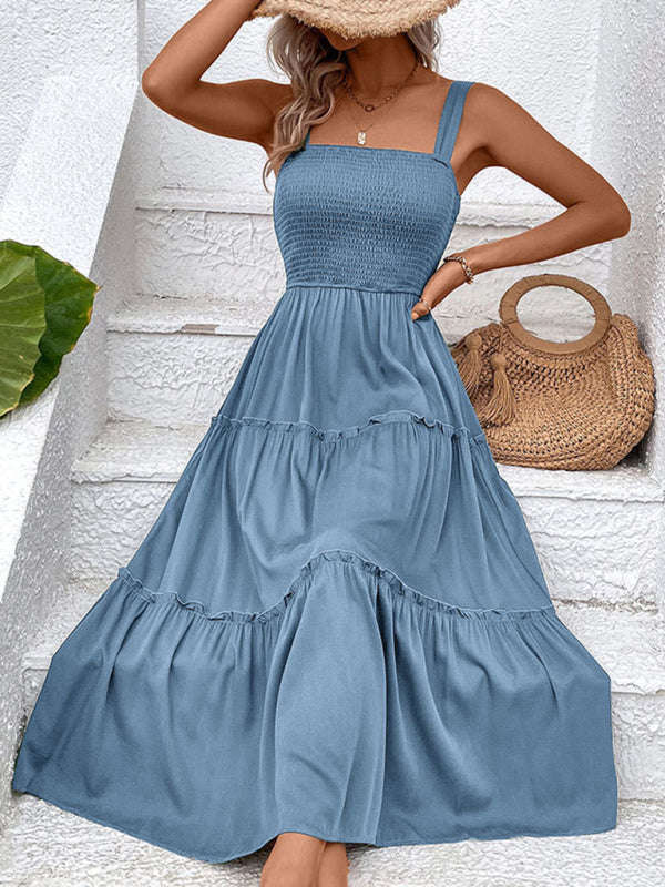 Strapless Solid Color Sleeveless Midi Dress – Romantic & Lightweight Rayon