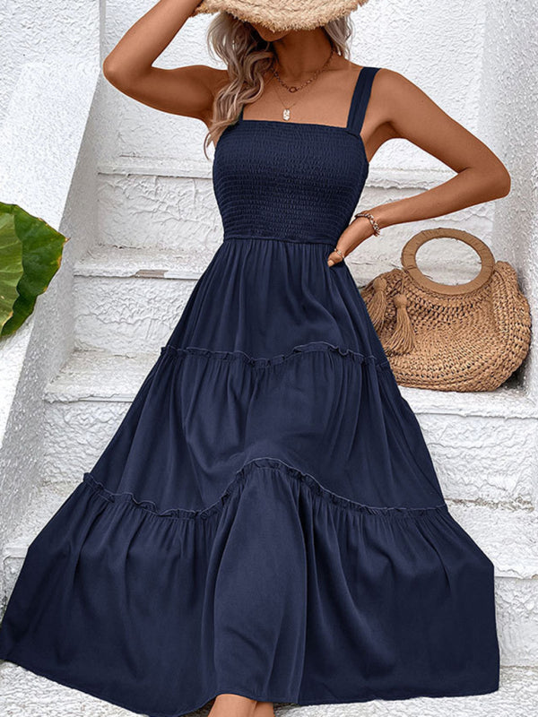 Strapless Solid Color Sleeveless Midi Dress – Romantic & Lightweight Rayon