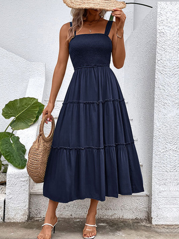 Strapless Solid Color Sleeveless Midi Dress – Romantic & Lightweight Rayon