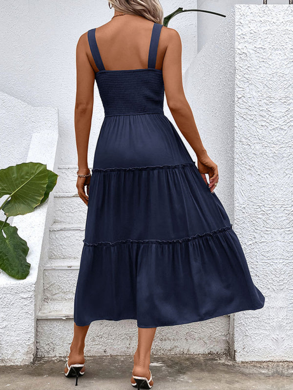 Strapless Solid Color Sleeveless Midi Dress – Romantic & Lightweight Rayon