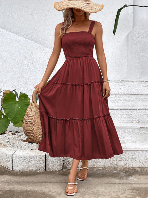 Strapless Solid Color Sleeveless Midi Dress – Romantic & Lightweight Rayon